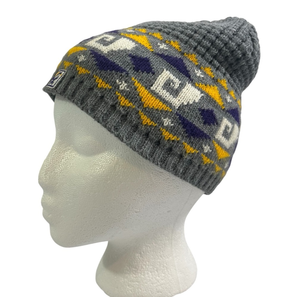 Univ of Northern Iowa Beanie Toboggan Knit Cap/Hat One Size Gray/Gold/Purple